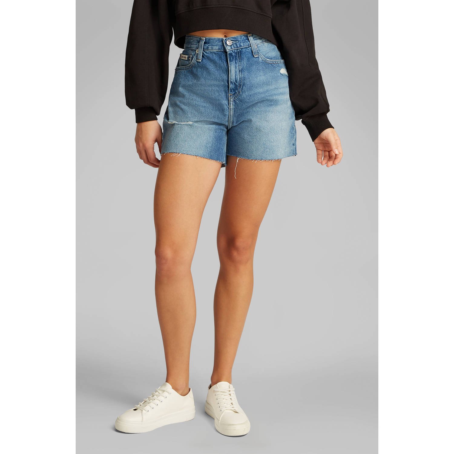 CALVIN KLEIN JEANS straight high waist denim short light blue denim