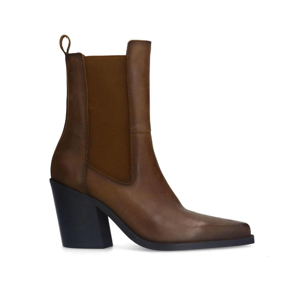 Bruine dames Sacha leren chelsea boots met elastische inzet