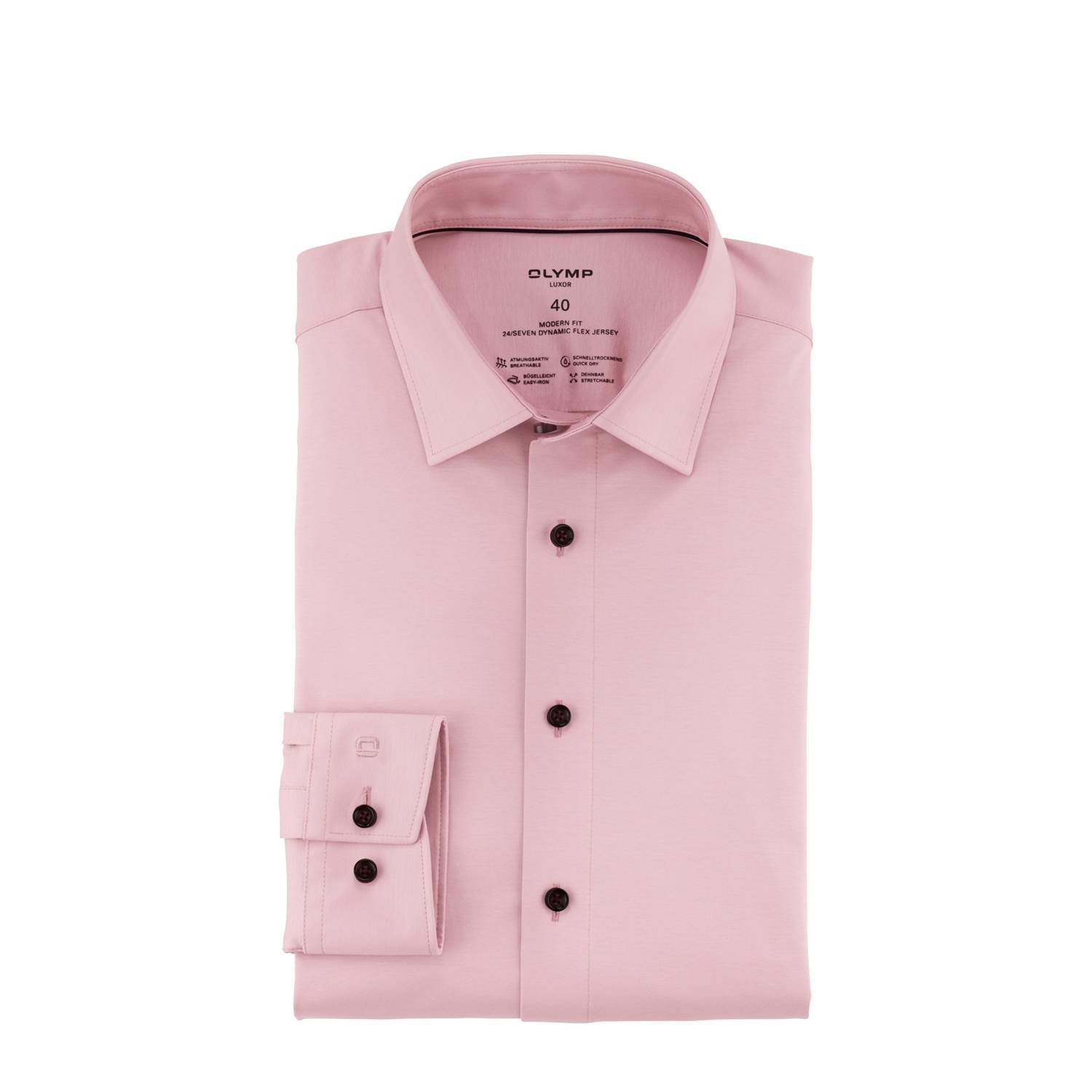 OLYMP Overhemd met lange mouwen Luxor 24 Seven modern fit jersey shirt met geurremmende materiaaleigenschappen