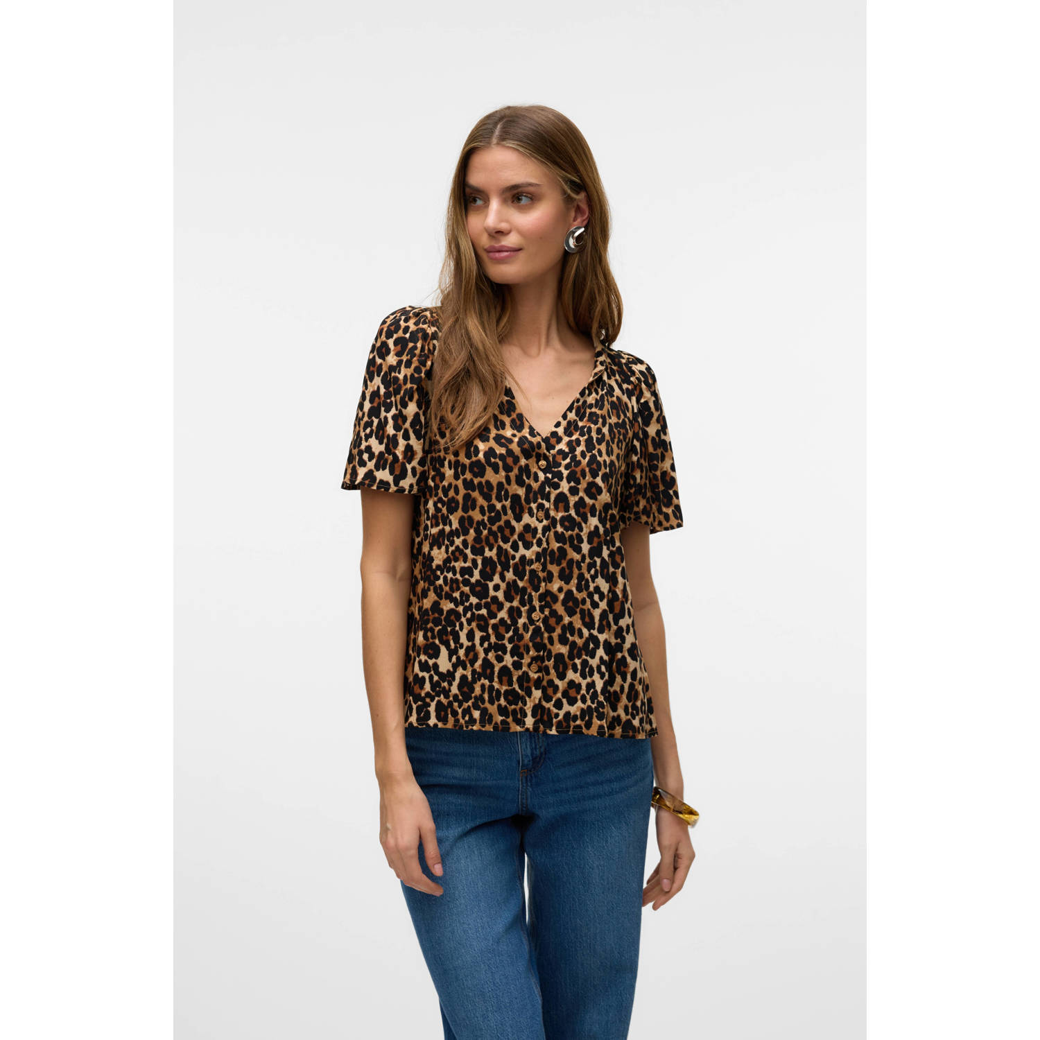 VERO MODA blouse VMALBA met panterprint bruin zwart