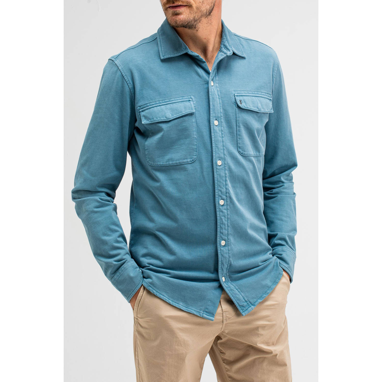 Butcher of Blue regular fit Finn Pocket Jersey overshirt blauw