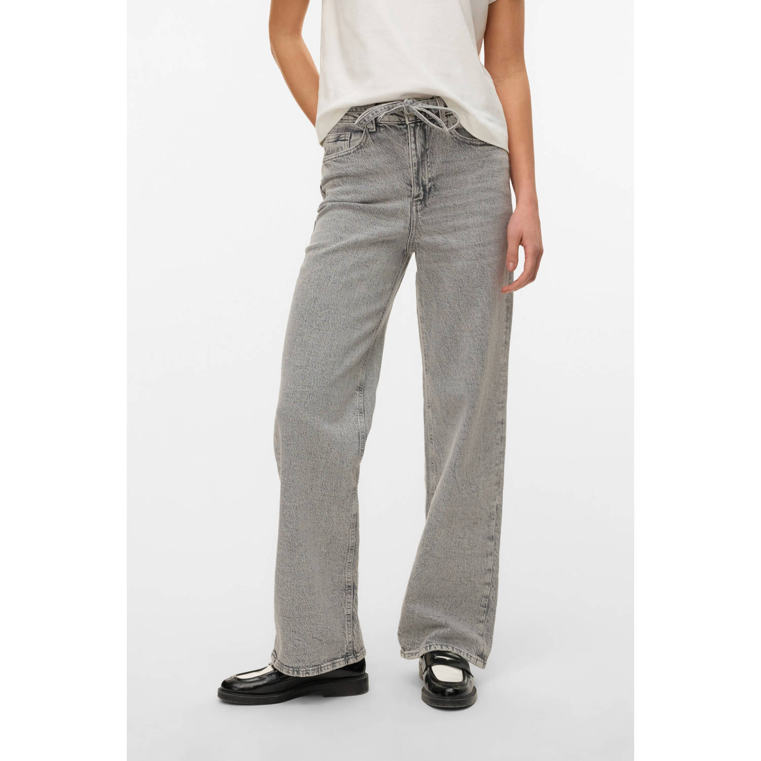 VERO MODA high waist wide leg jeans VMTESSA light grey denim