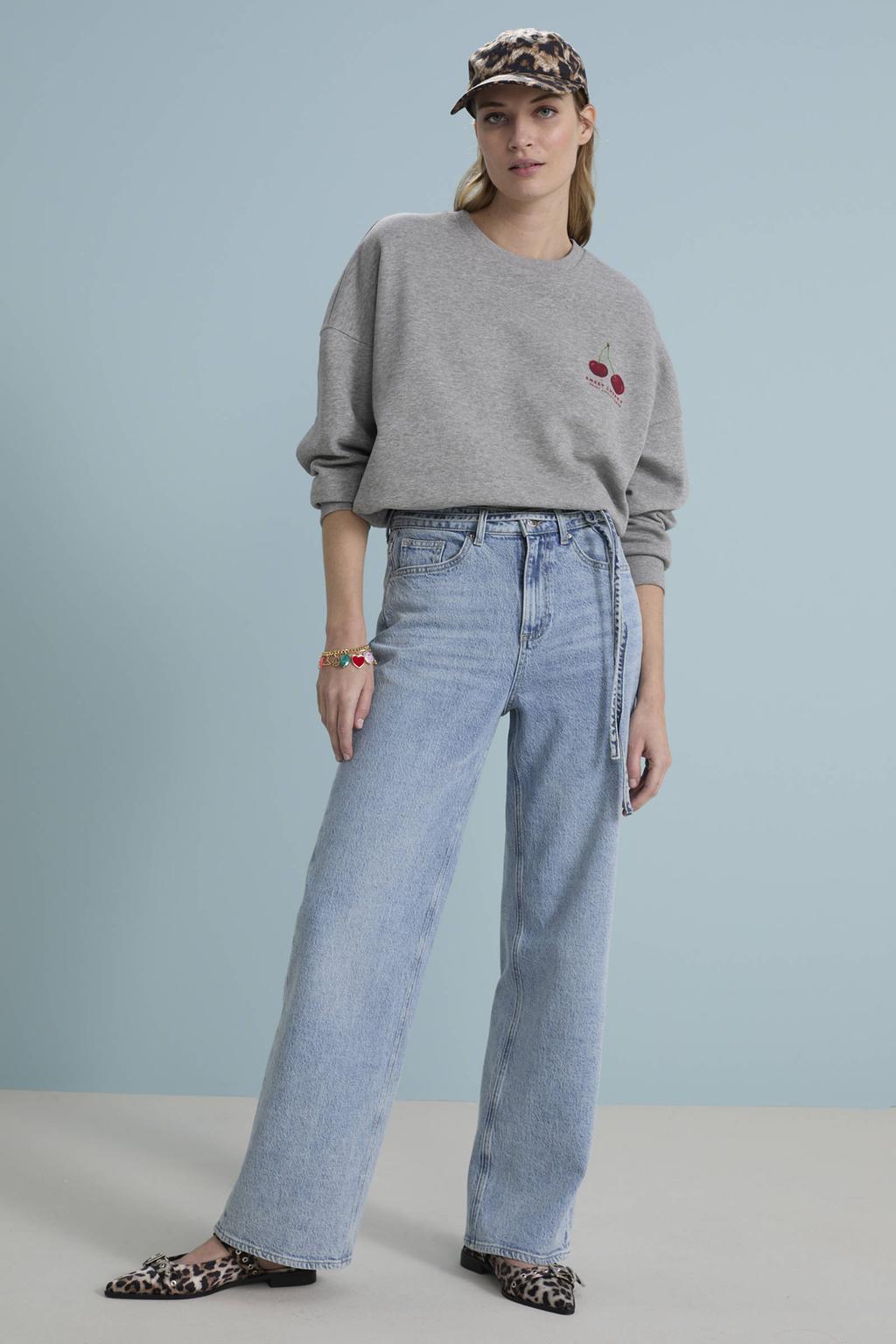 Light blue denim dames VERO MODA high waist wide leg jeans van denim met rits- en knoopsluiting en effen