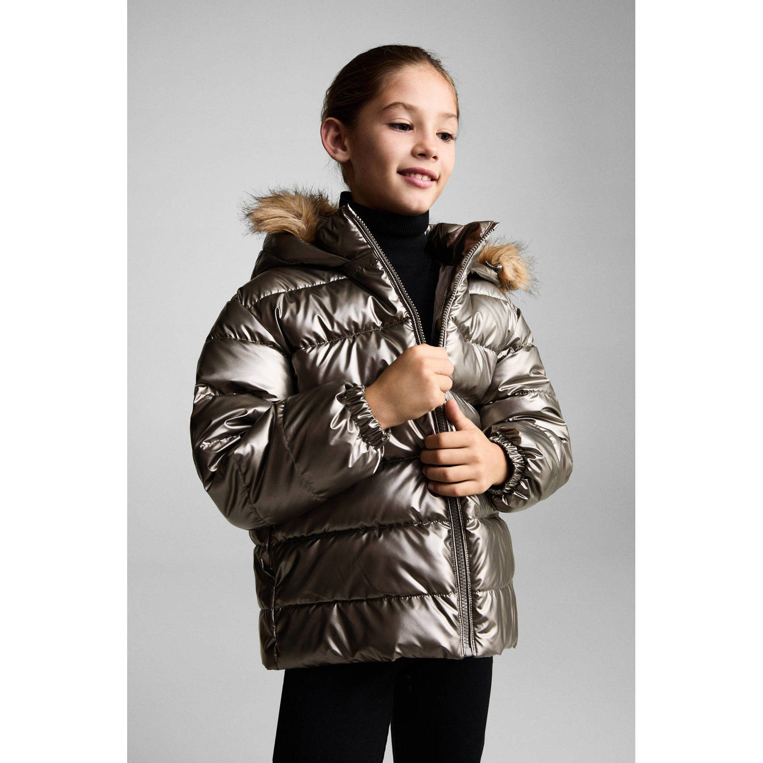 Mango Kids gewatteerde jas zilver