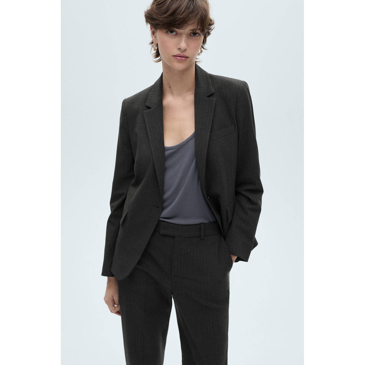 Mango straight regular waist pantalon grijs