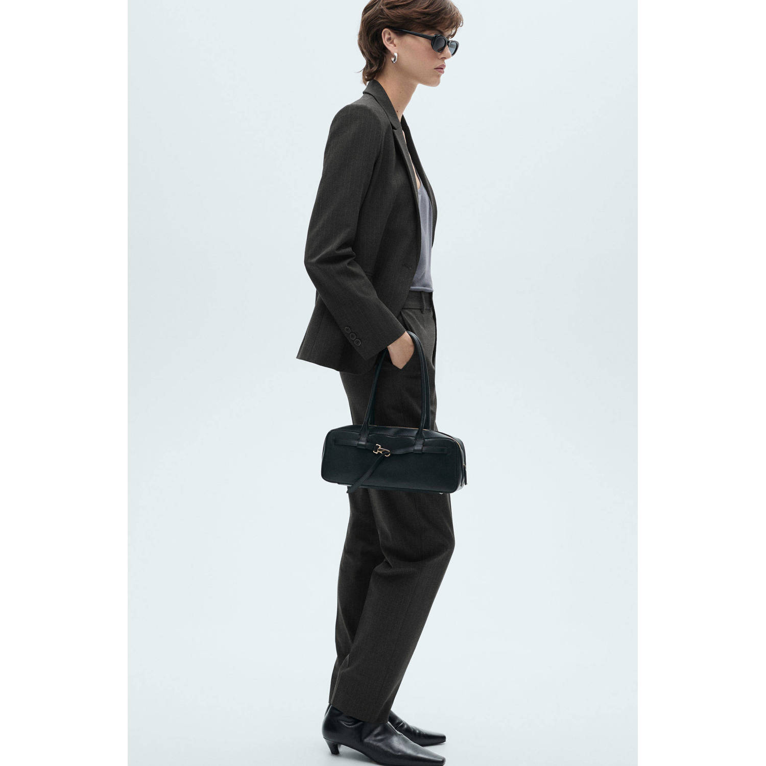 Mango straight regular waist pantalon grijs