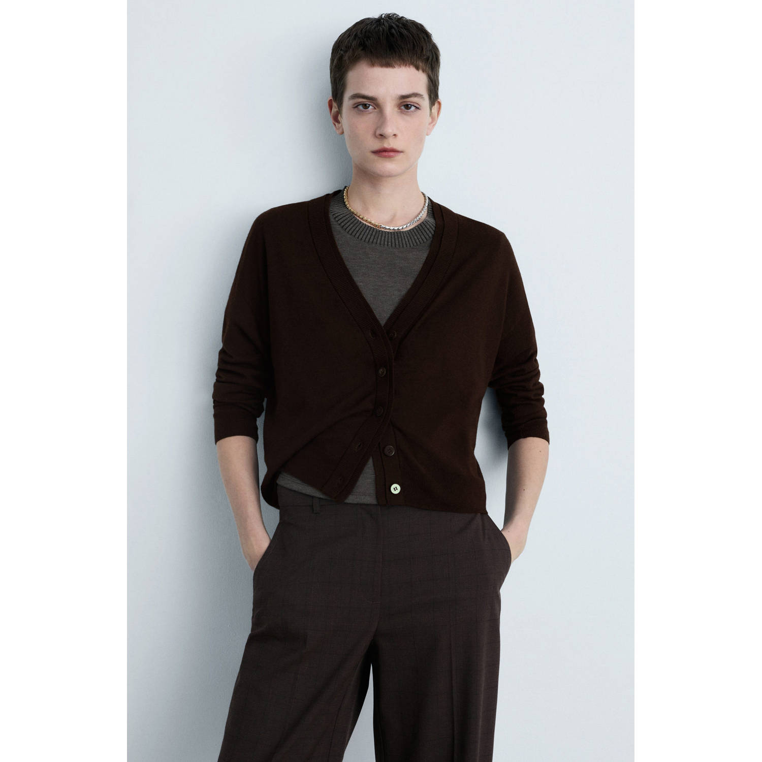 Mango gebreid vest donkerbruin