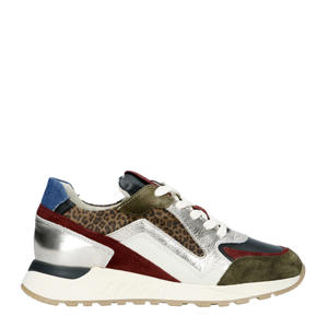   leren sneakers bruin/blauw