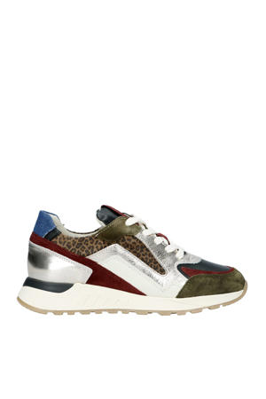   leren sneakers bruin/blauw