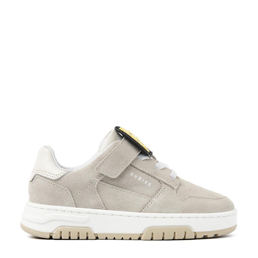 Grijze jongens Nubikk Basket Court Jr leren sneakers van 75% leer/25% suède met elastische veter- met klittenbandsluiting