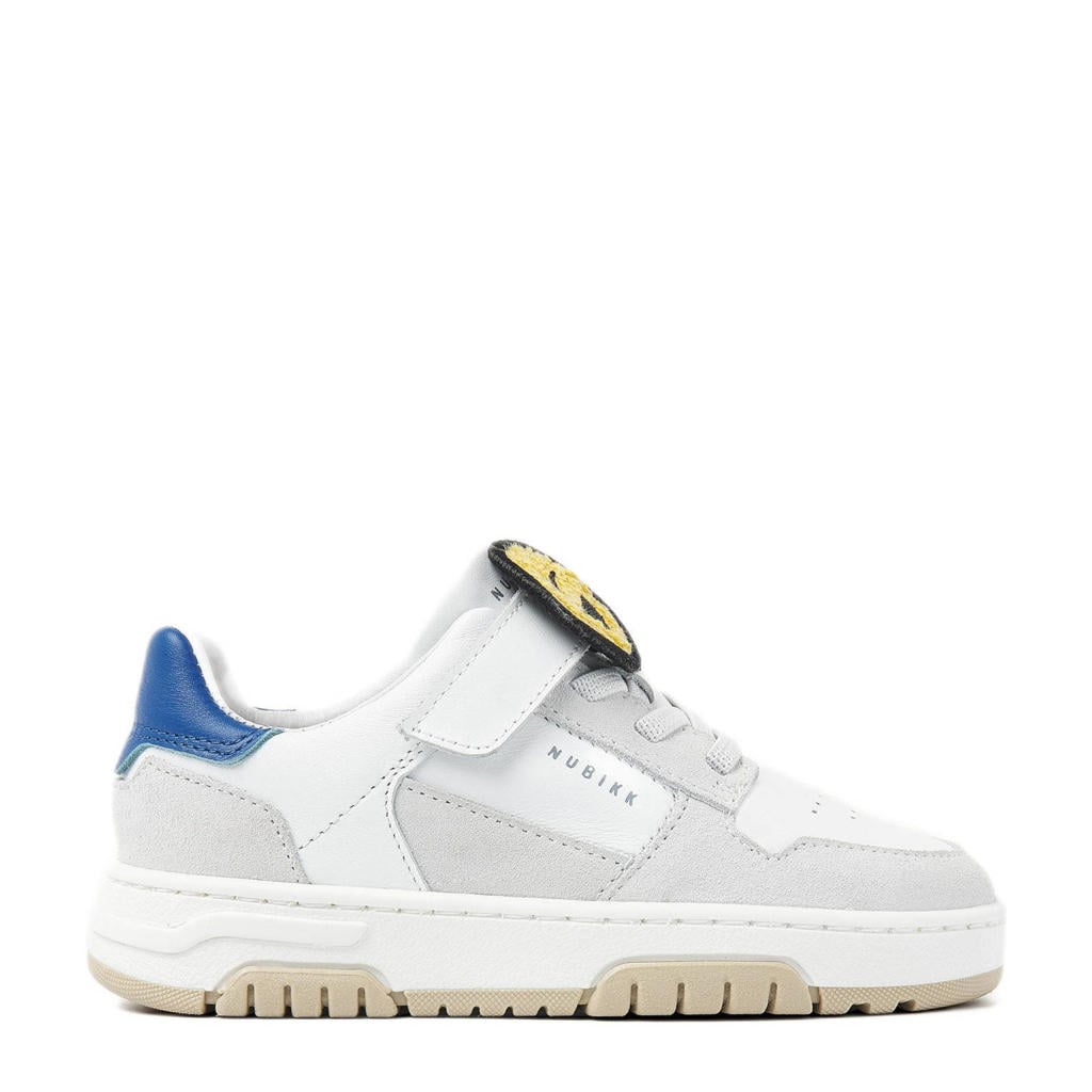 Wit en blauwe jongens Nubikk Basket Court Jr leren sneakers van 75% leer/25% suède met elastische veter- met klittenbandsluiting
