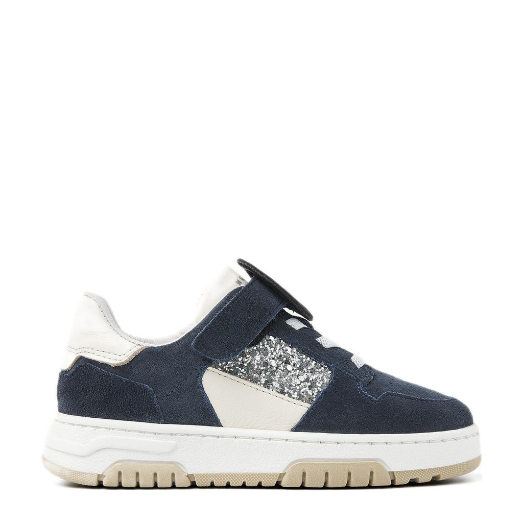 Donkerblauwe meisjes Nubikk Basket Court Jr suède sneakers met elastische veter- met klittenbandsluiting