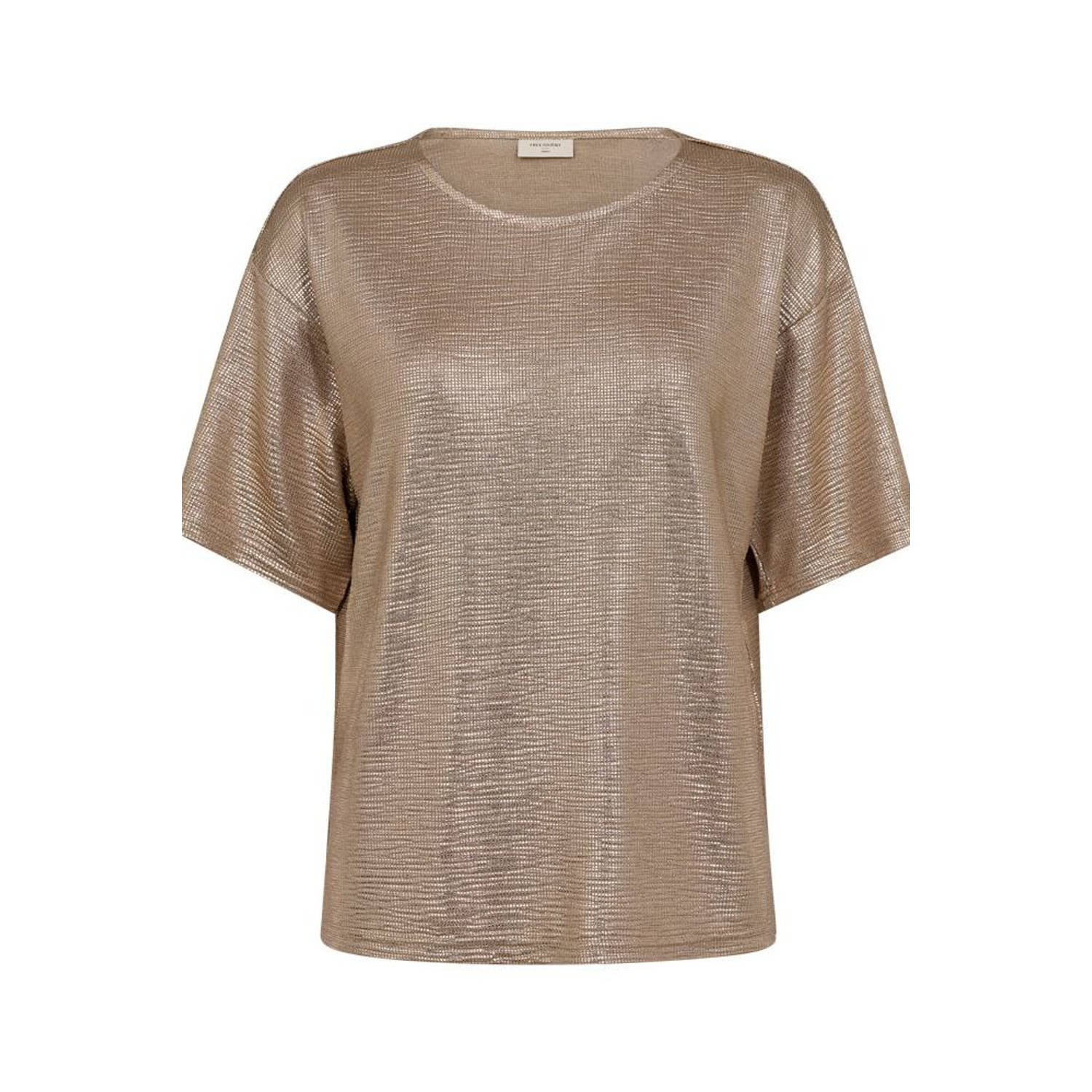 Freequent Metallic Foil Print Tee Brown Dames