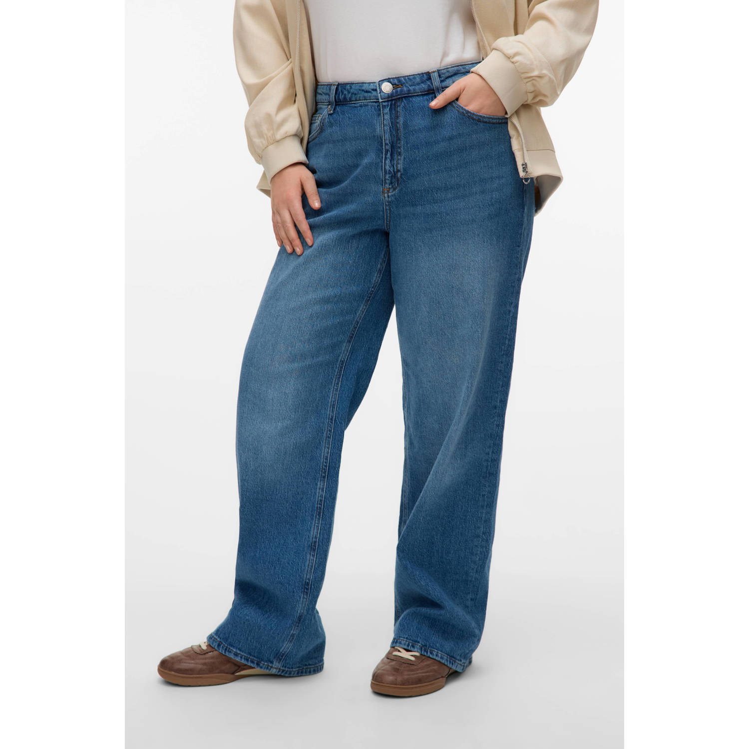 VERO MODA CURVE high waist wide leg jeans medium blue denim