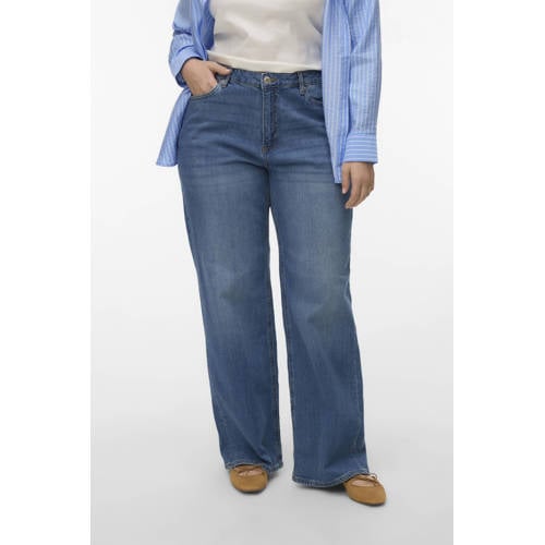 VERO MODA CURVE high waist wide leg jeans medium blue denim afbeelding