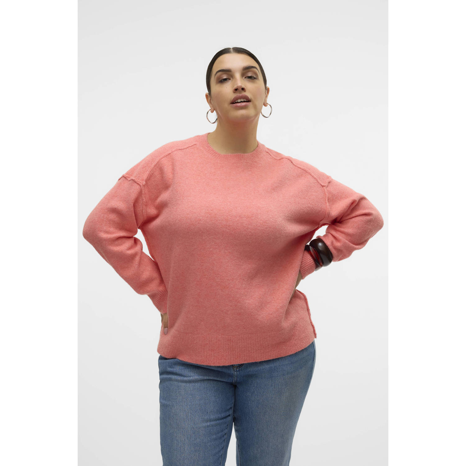VERO MODA CURVE gebreide trui roze