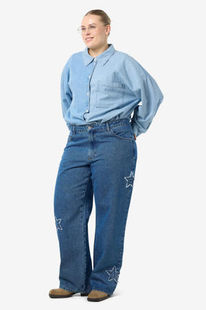 high waist wide leg jeans medium blue denim