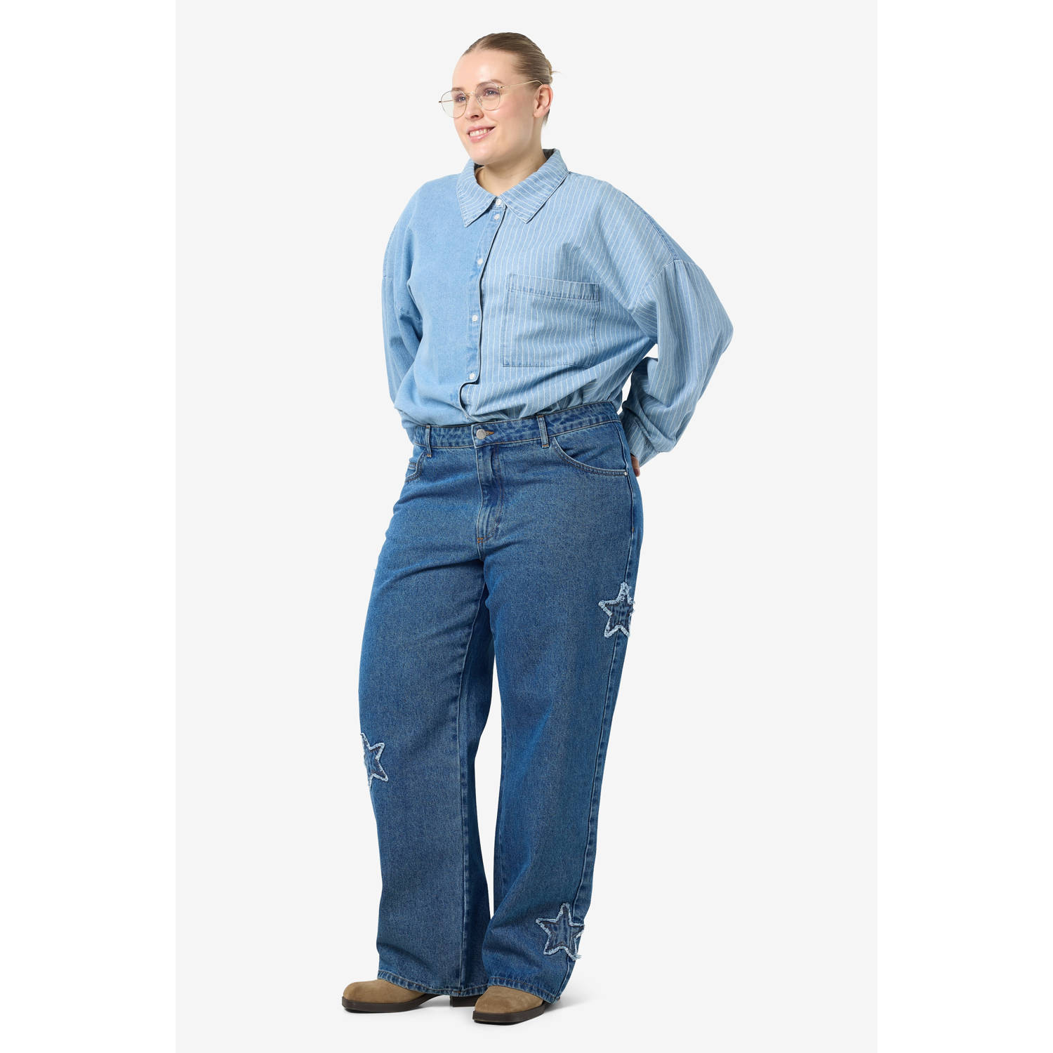NOISY MAY Curve high waist wide leg jeans medium blue denim