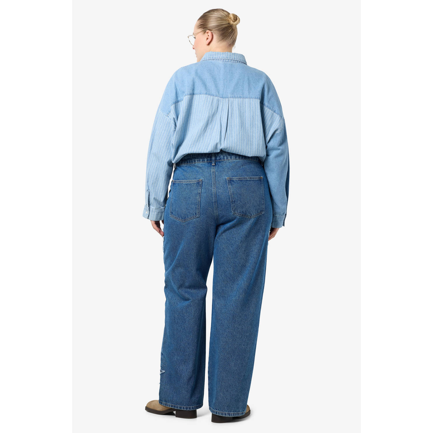 NOISY MAY Curve high waist wide leg jeans medium blue denim