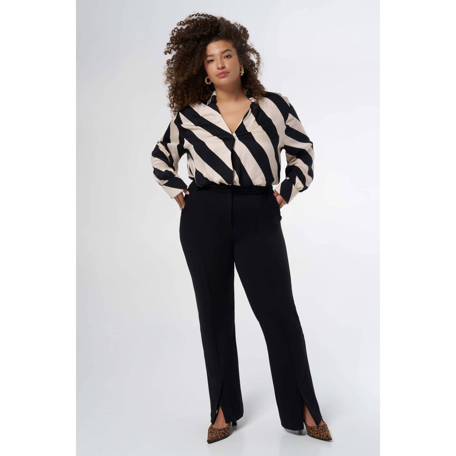 MS Mode flared high waist pantalon zwart