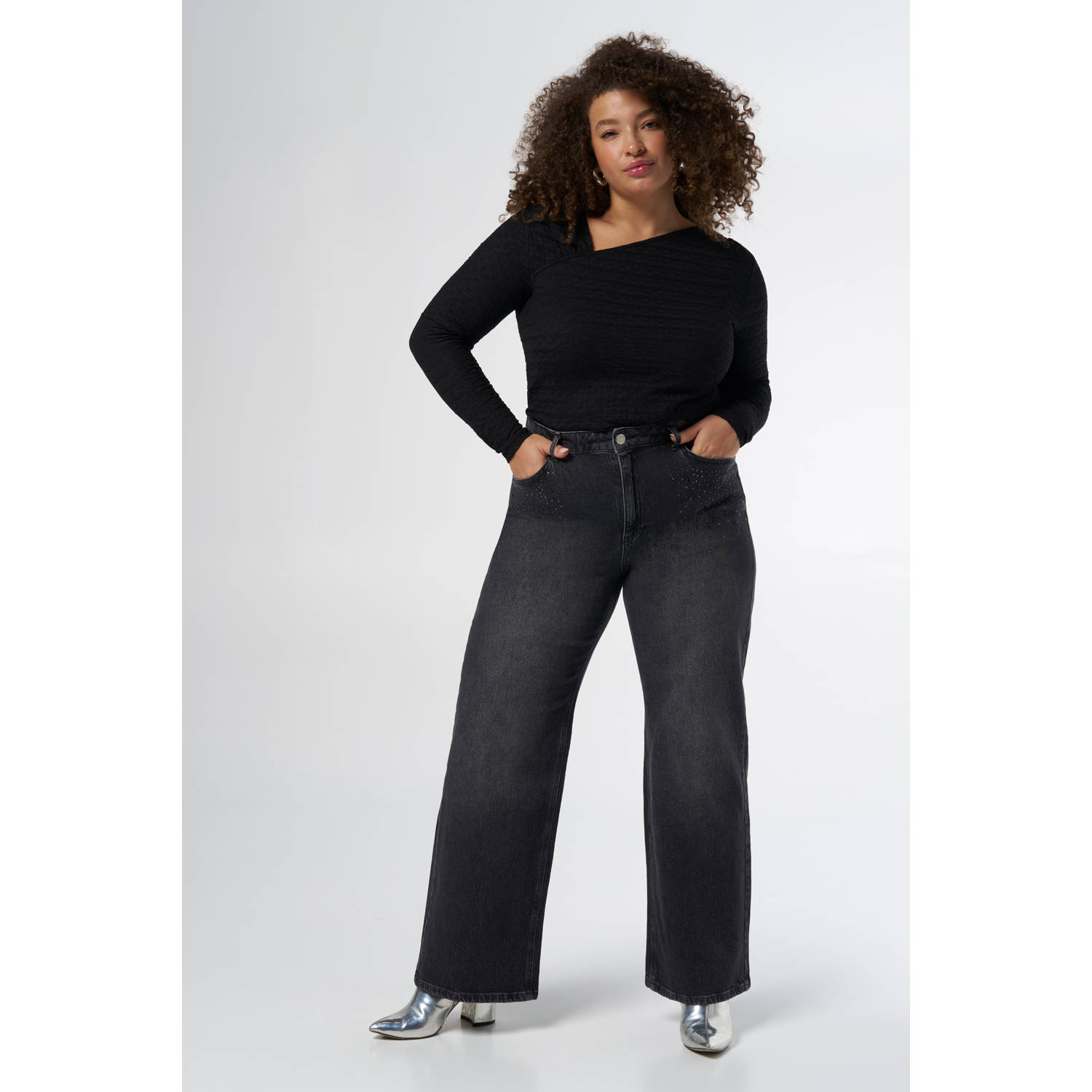 MS Mode regular waist wide leg jeans grey denim