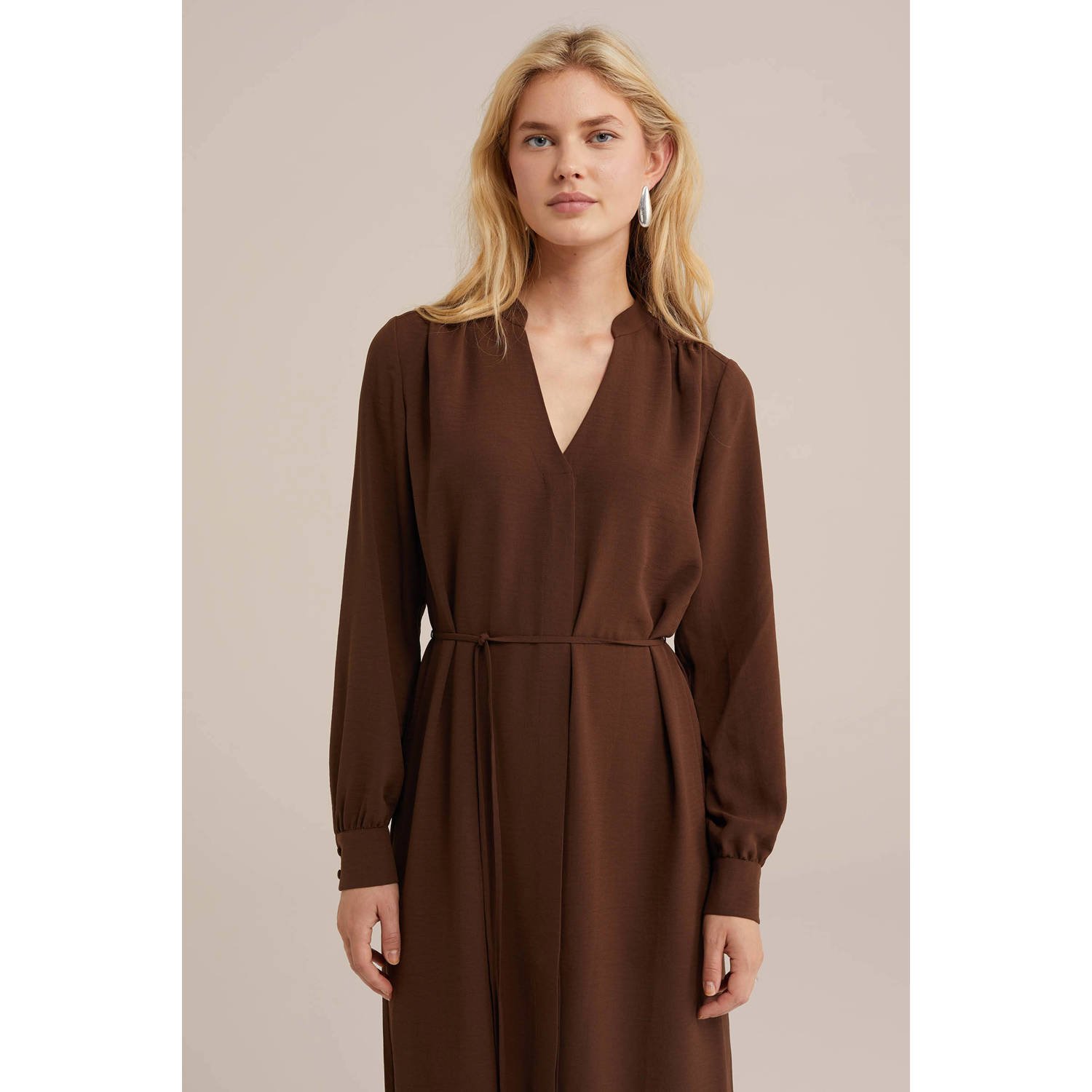 WE Fashion midi jurk bruin