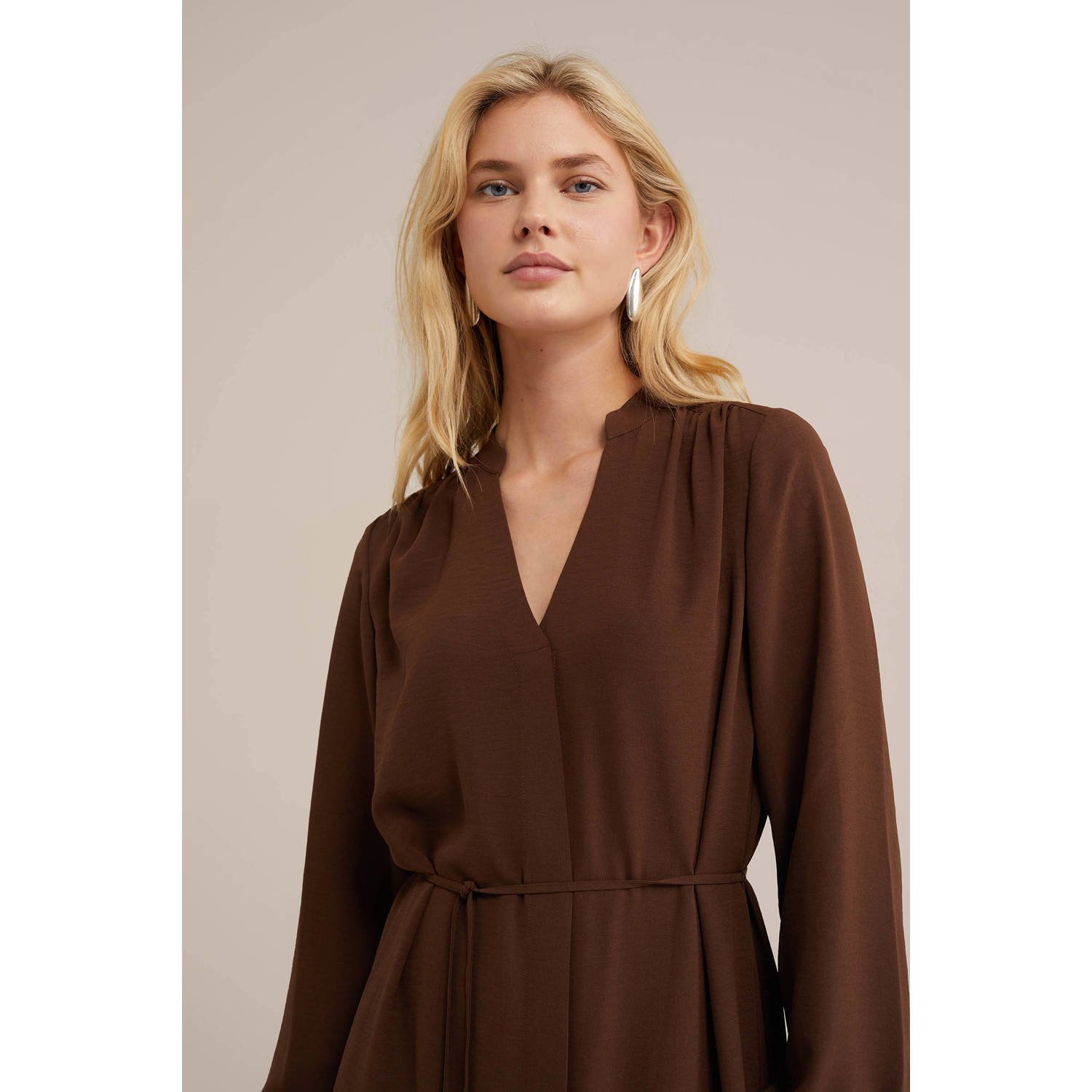 WE Fashion midi jurk bruin