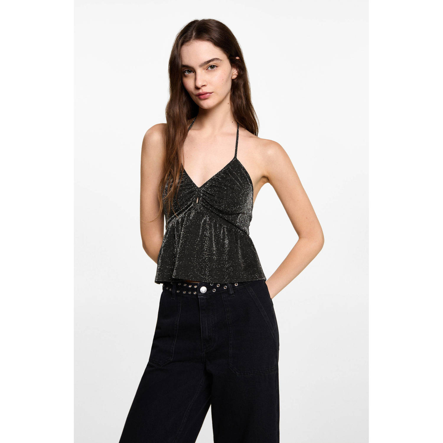 MANGO TEEN haltertop zwart
