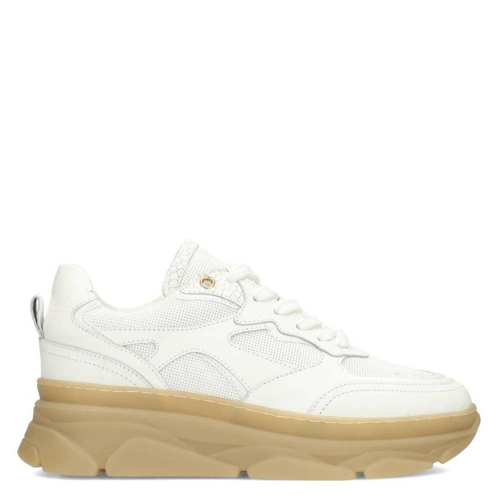 Witte dames Poelman Jana chunky leren sneakers met veters