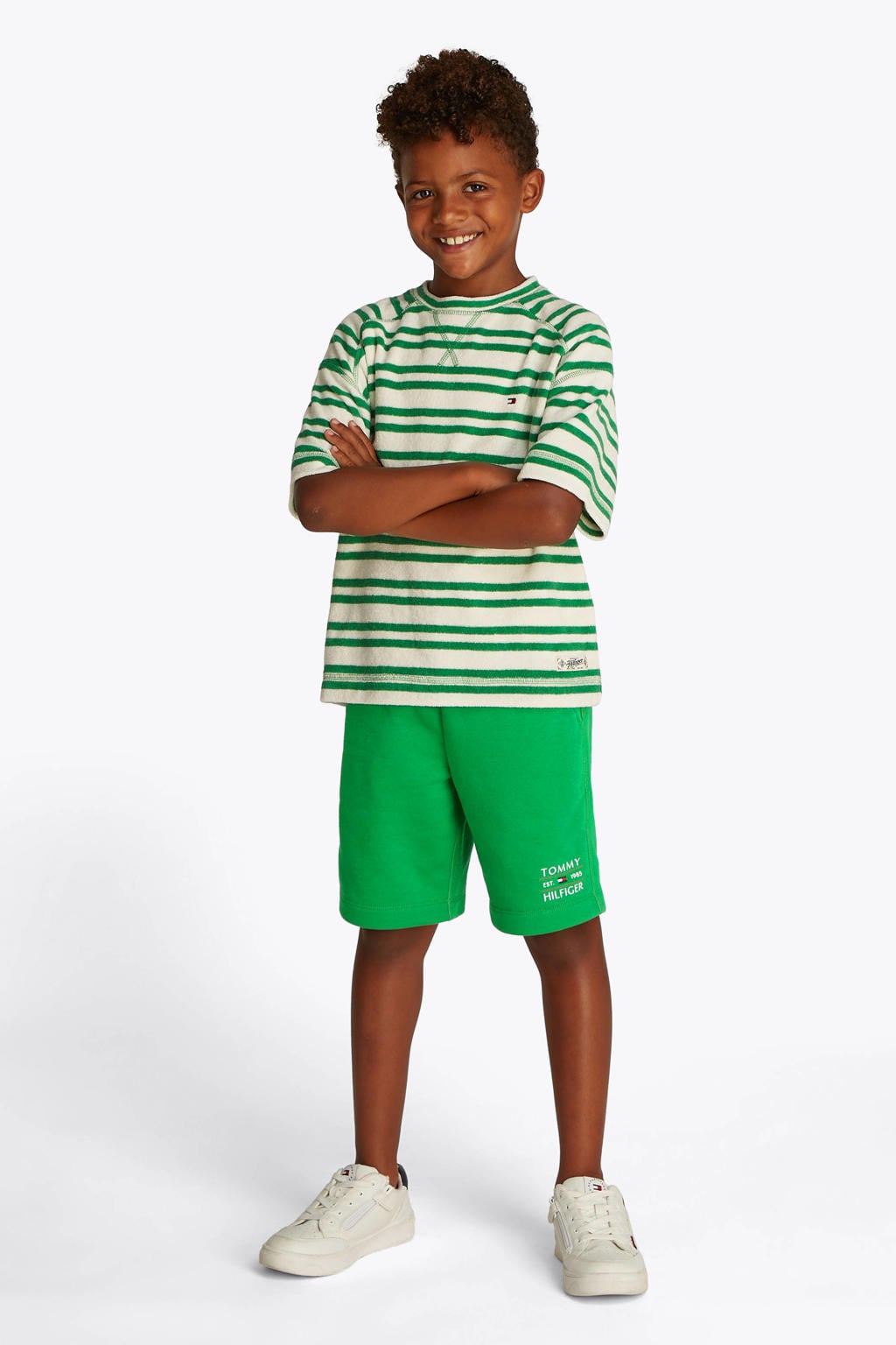 Groene jongens Tommy Hilfiger sweatshort van katoen met elastische tailleband met koord en logo dessin