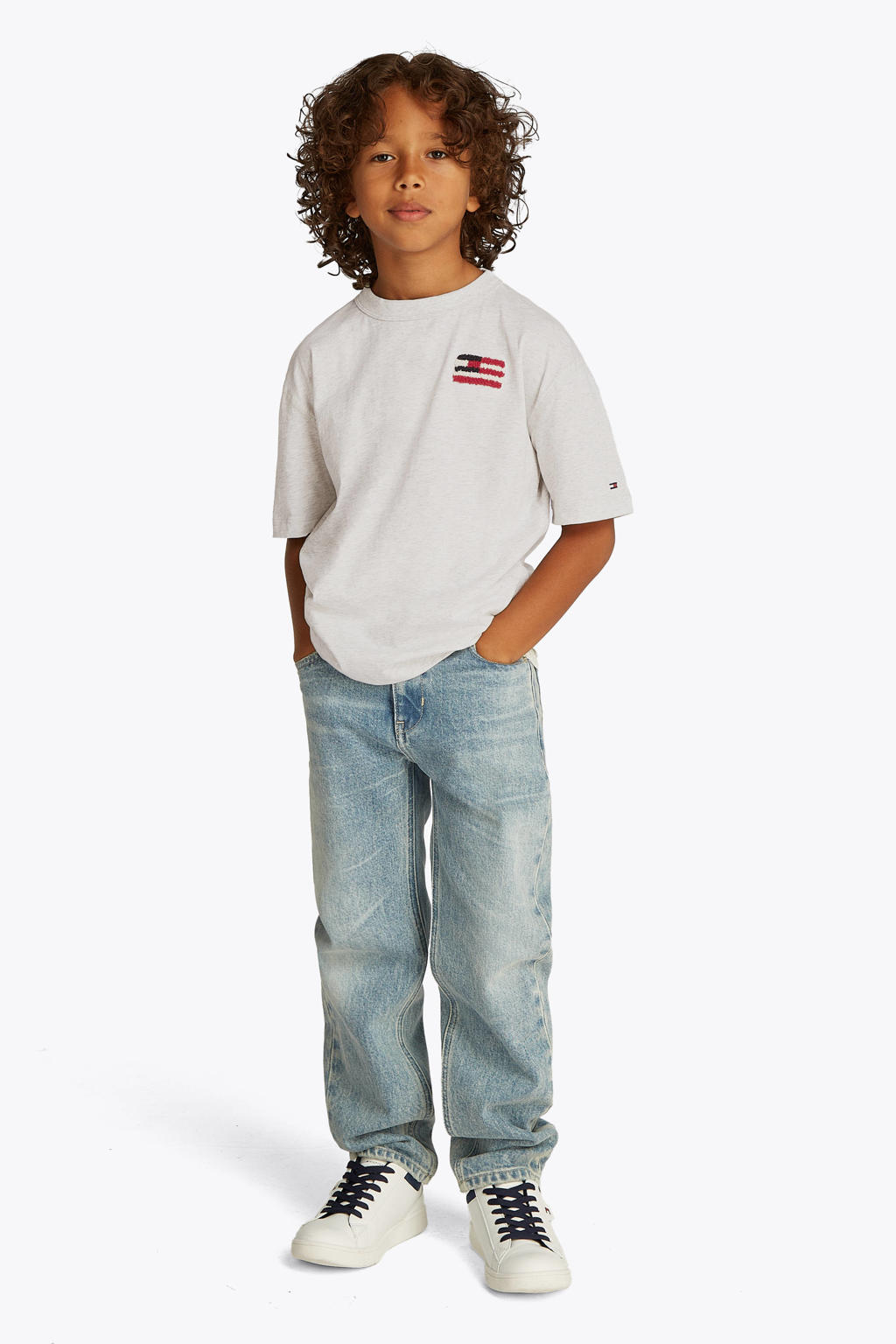 Grijze jongens Tommy Hilfiger T-shirt van katoen met backprint, korte mouwen en ronde hals