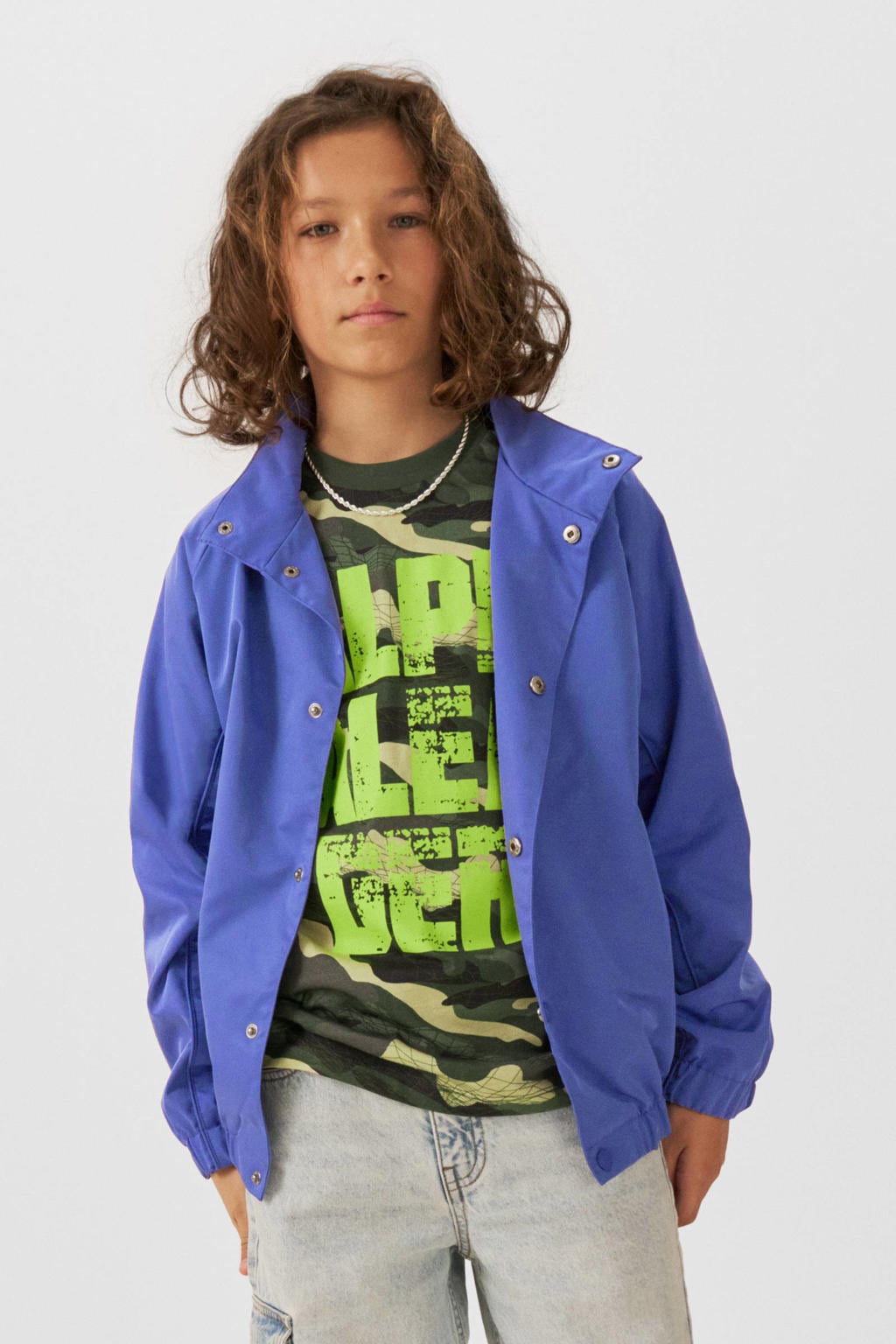 Paarse jongens Coolcat Jas Rico van polyester met backprint, lange mouwen, opstaande kraag en drukknoopsluiting
