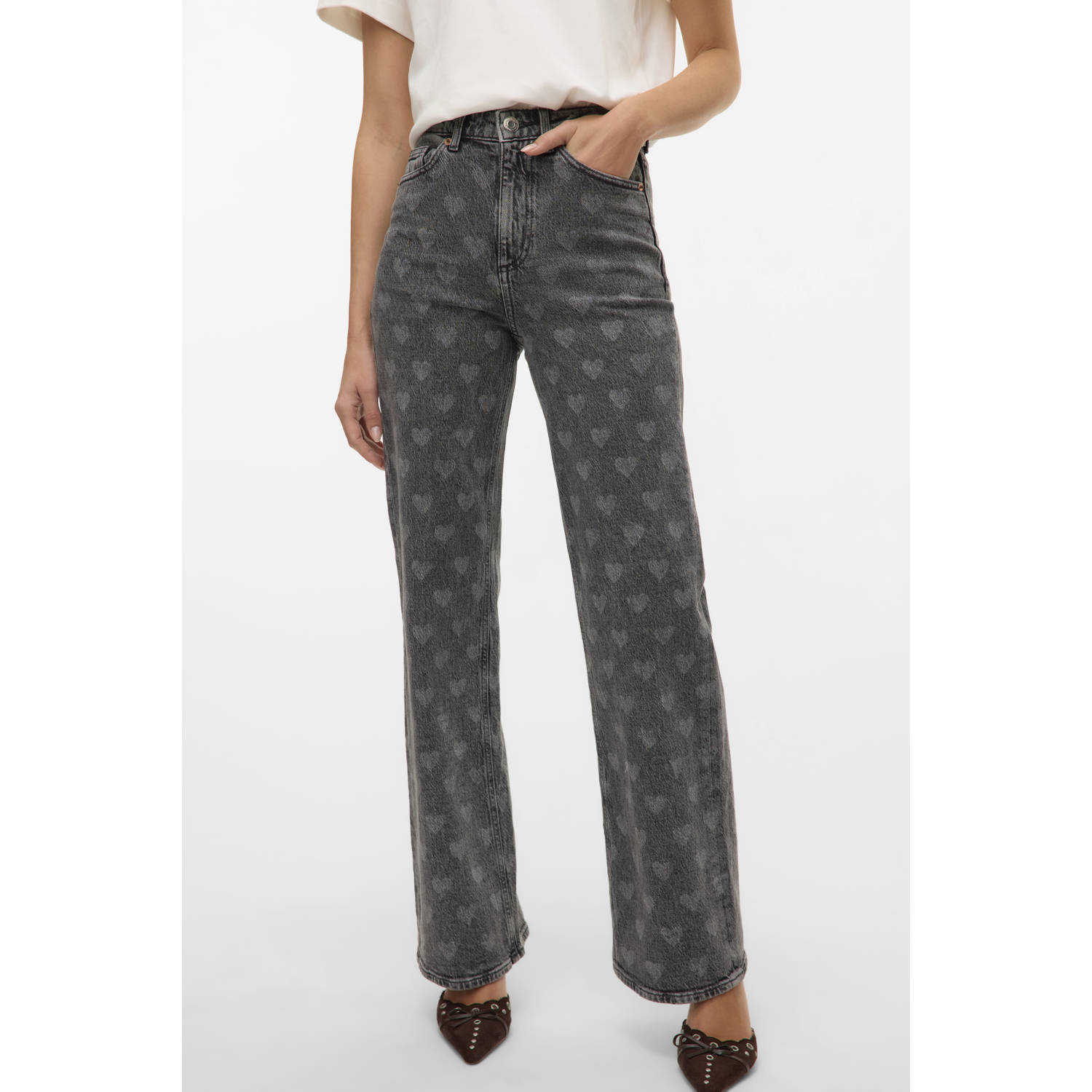 VERO MODA high wide leg jeans grijs