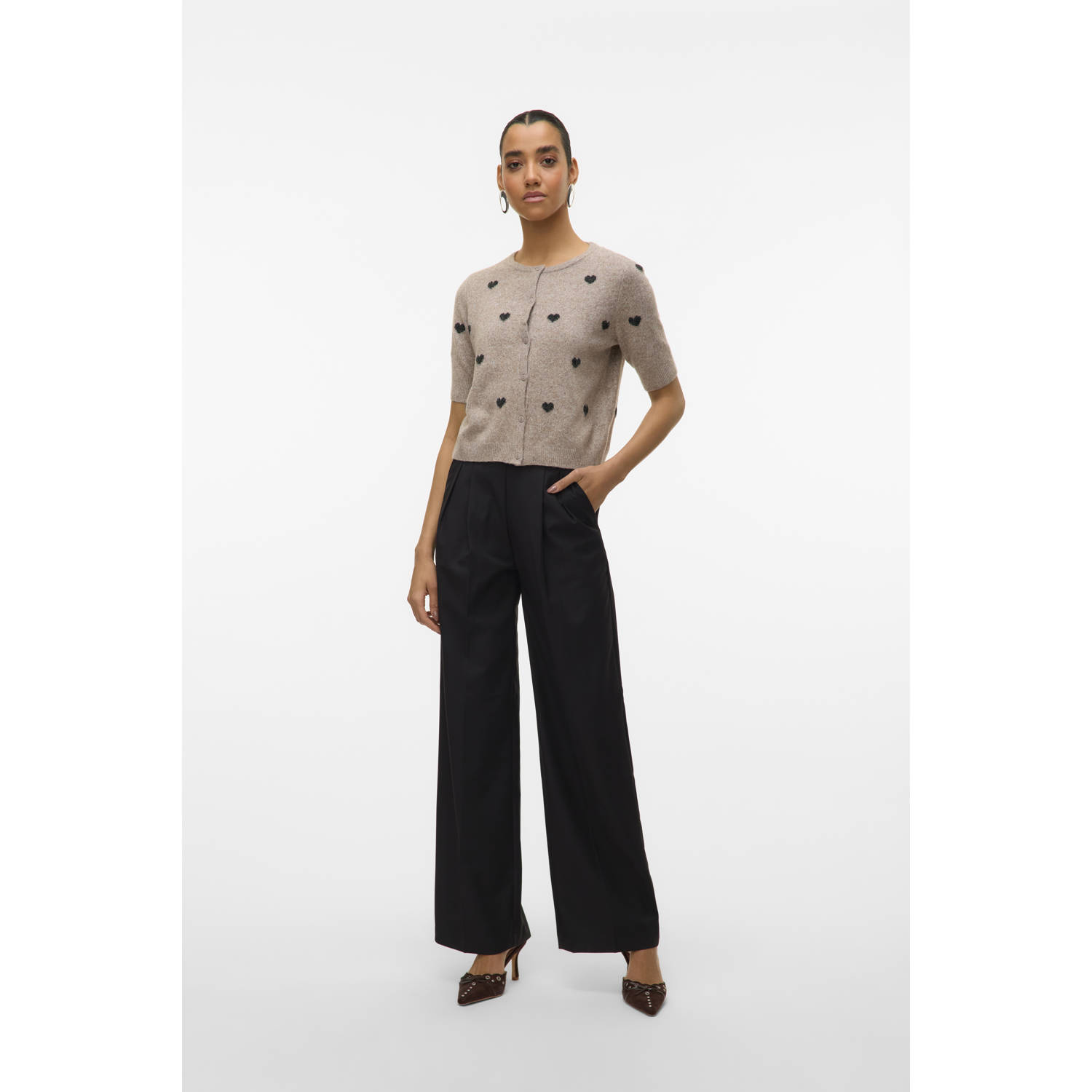 VERO MODA gebreid vest grijsbruin