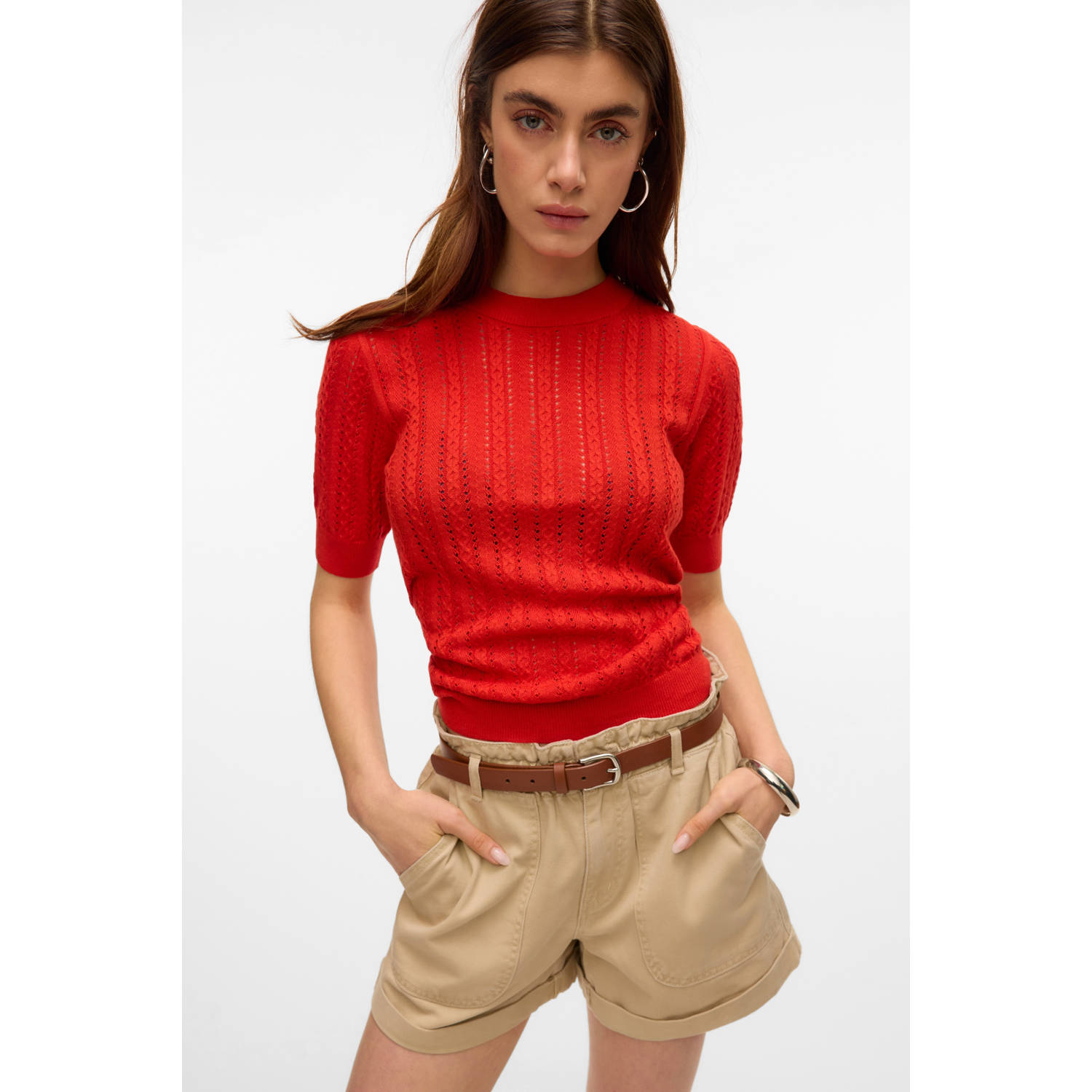 VERO MODA top koraalrood gebreid