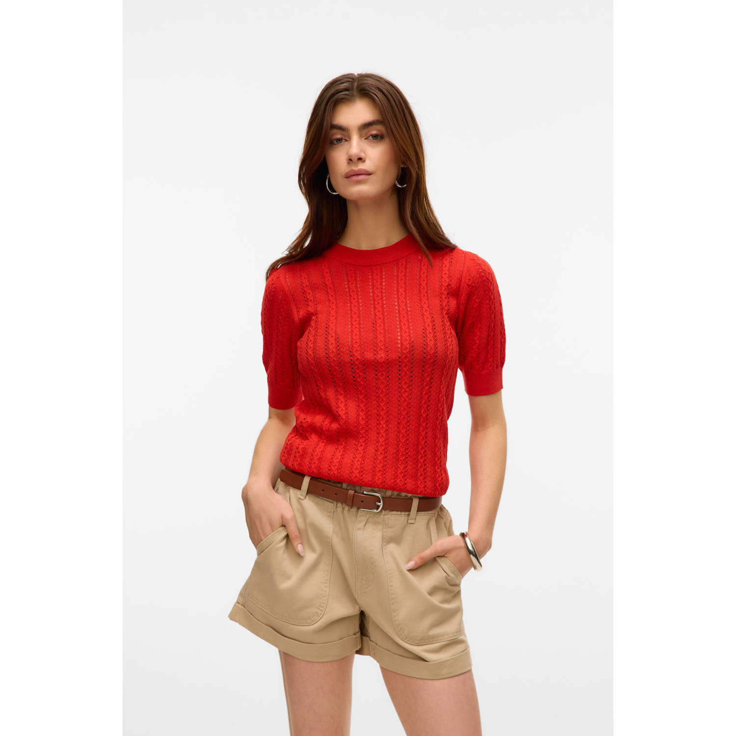 VERO MODA top koraalrood gebreid