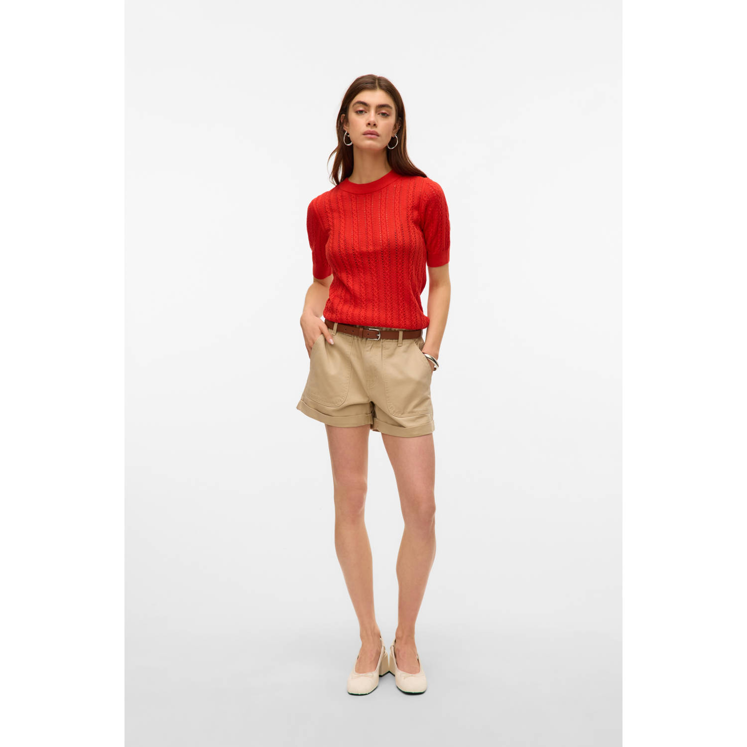 VERO MODA top koraalrood gebreid