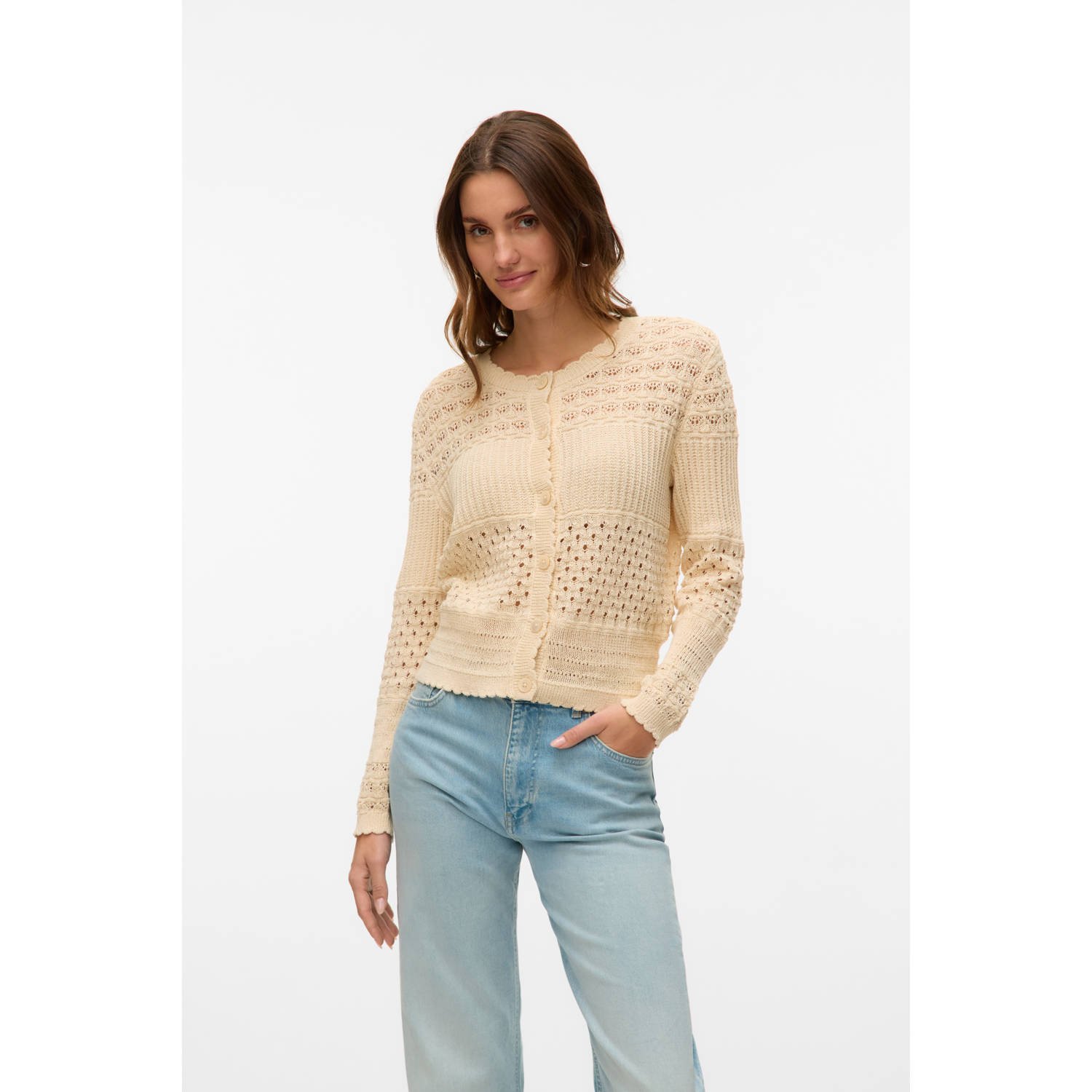 VERO MODA gebreid vest crème