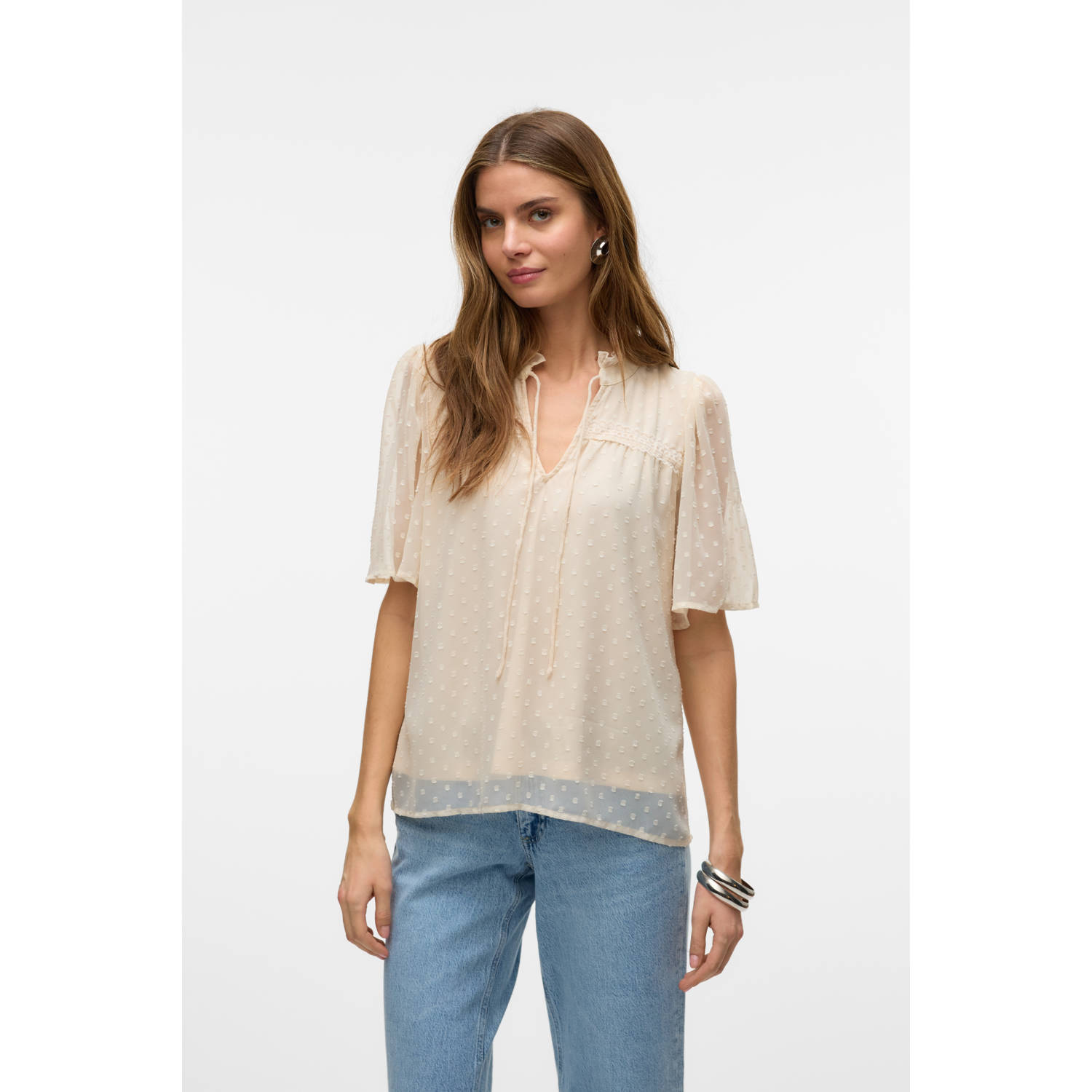 Vero Moda Regular fit blouse met kantdetail model 'LEAH'