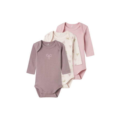 NAME IT BABY romper NBFBODY - set van 3 mauve/roze/ecru afbeelding