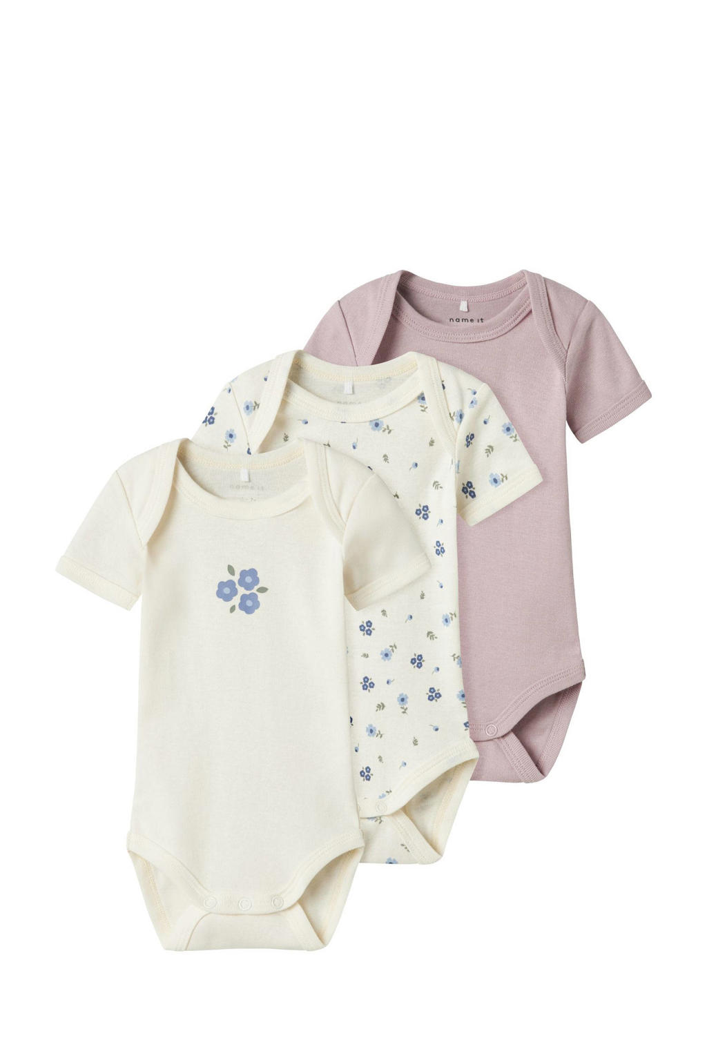 NAME IT BABY romper NBFBODY - ecru/mauve (set van 3)