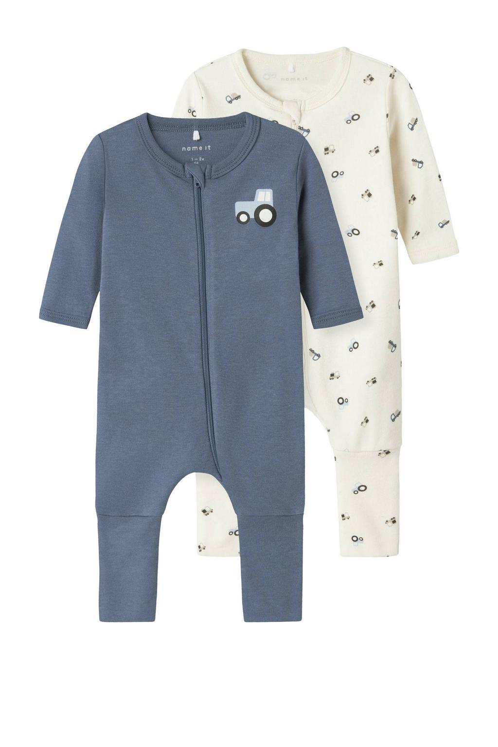 NAME IT BABY pyjama NBMNIGHTSUIT - blauw/ecru (set van 2)