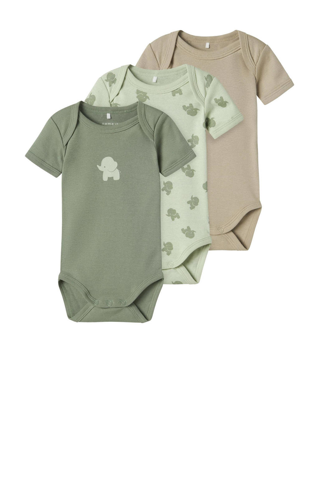 NAME IT BABY romper NBMBODY - groen/beige (set van 3)