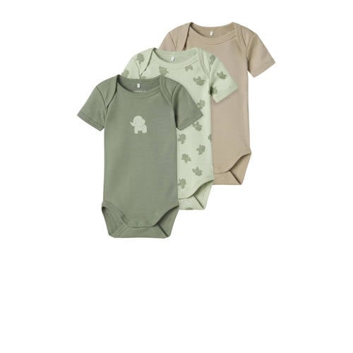 NAME IT BABY romper NBMBODY - set van 3 groen/beige afbeelding