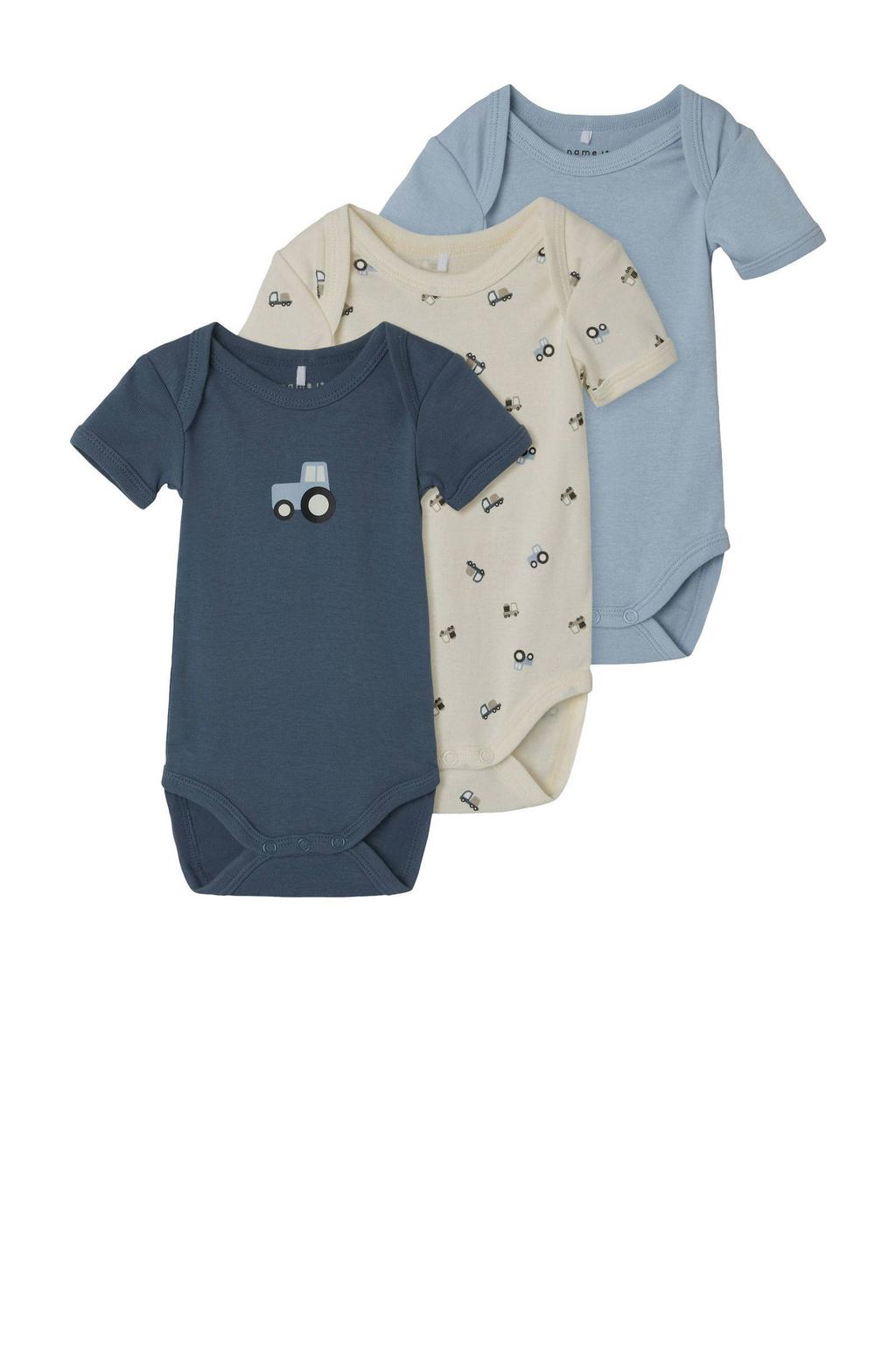 NAME IT BABY romper NBMBODY - blauw/ecru (set van 3)