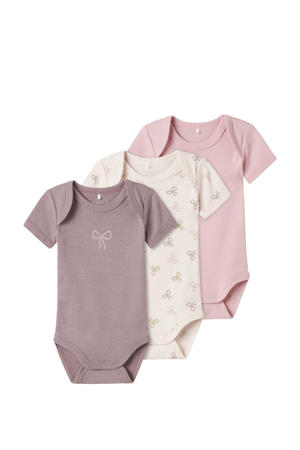 romper NBFBODY - set van 3 mauve/roze/ecru