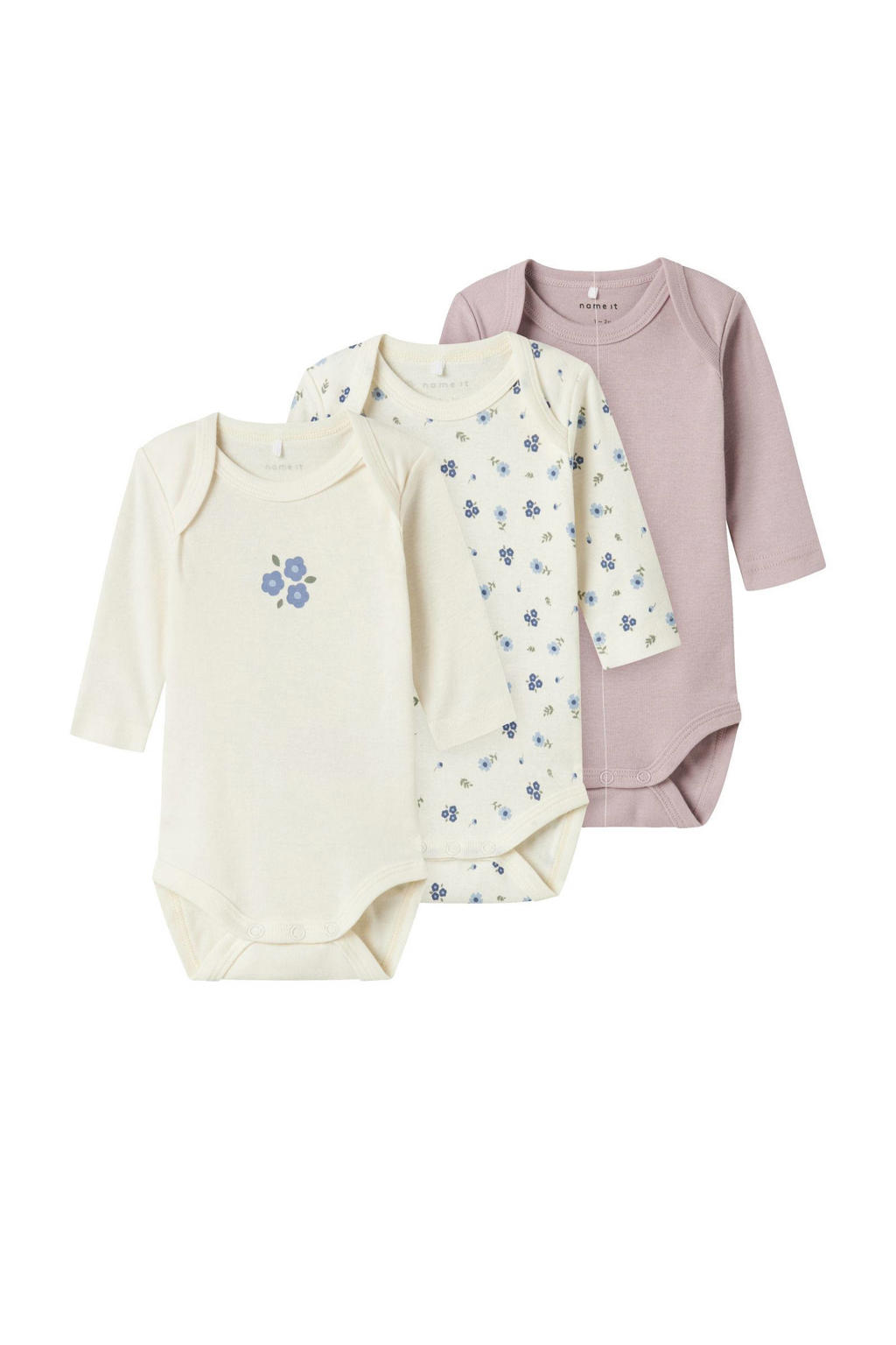 NAME IT BABY romper NBFBODY - mauve/ecru (set van 3)