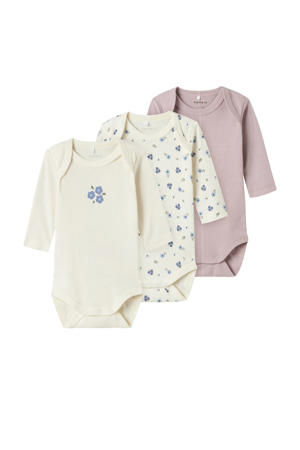 romper NBFBODY - mauve/ecru (set van 3)