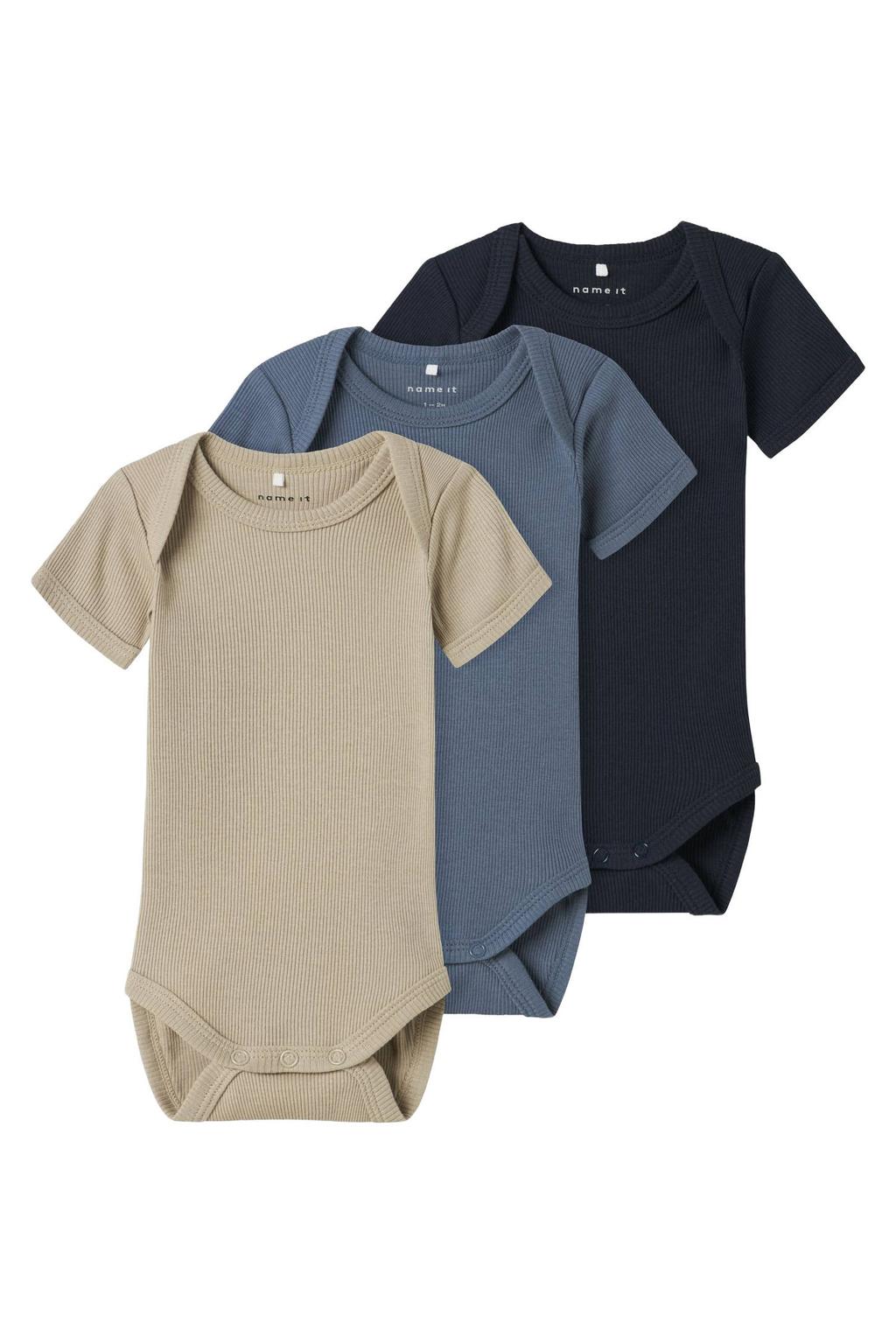 NAME IT BABY romper NBNBODY - blauw/bruin (set van 3)