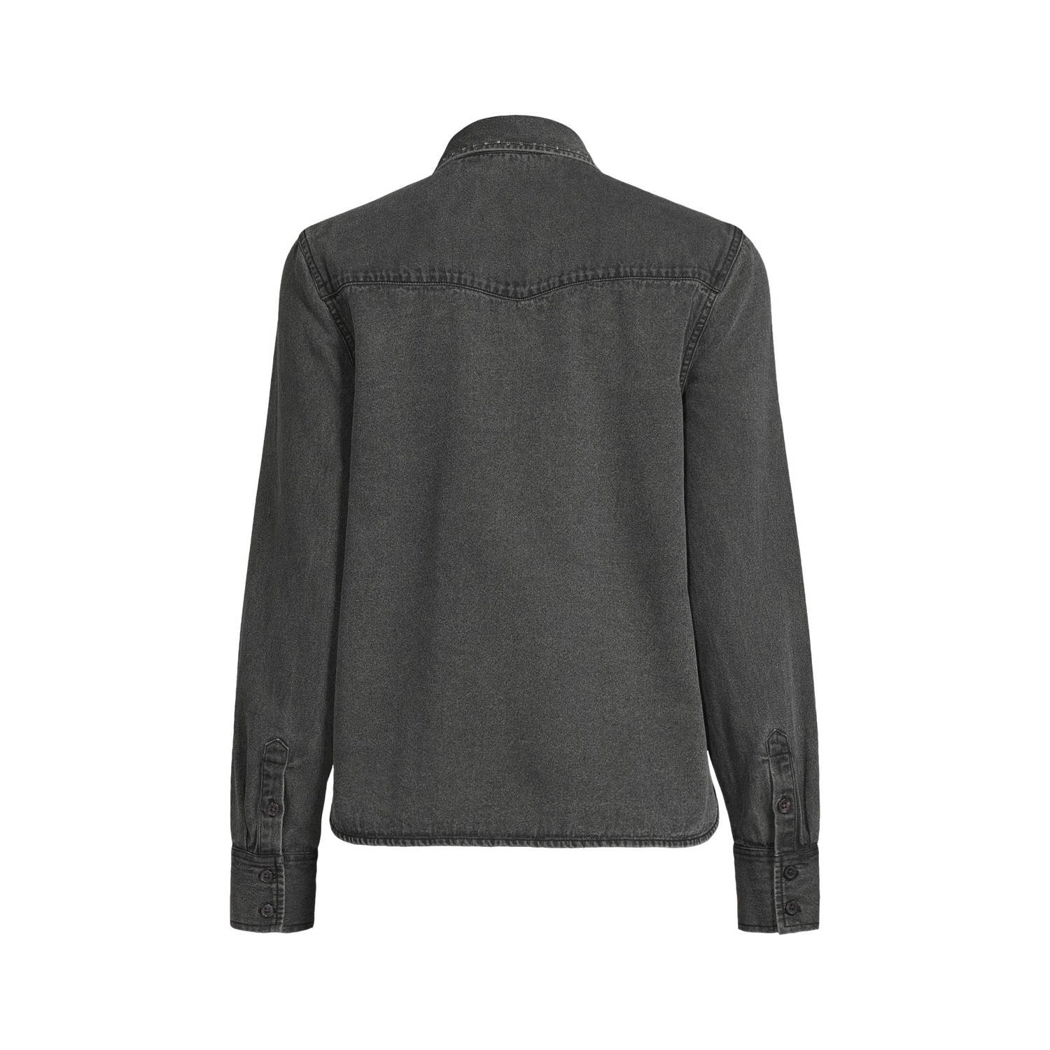 anytime denim blouse met strass steentjes grijs